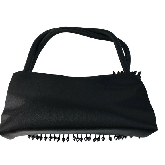 Little Black Formal Evening Purse Beaded Handbag Fabric 8.5 x 3.5 With Handle u - Picture 4 of 6